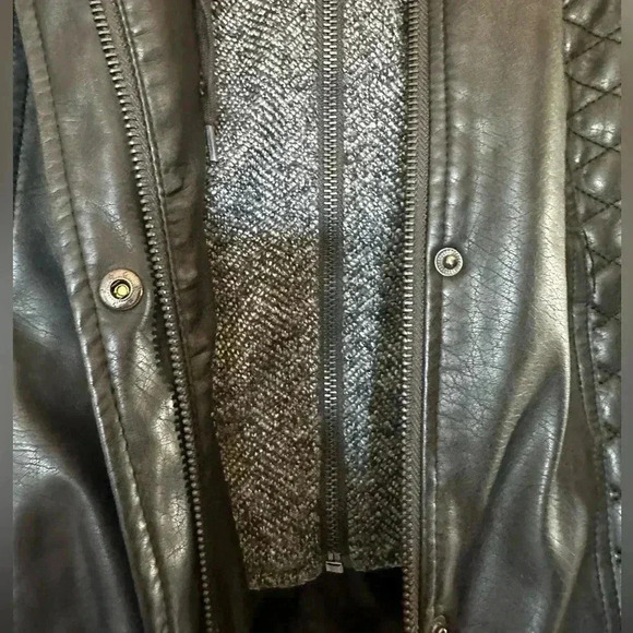 Mo-Ka Meriam Knit Hood Faux Leather Jacket Size Small - Picture 2 of 8